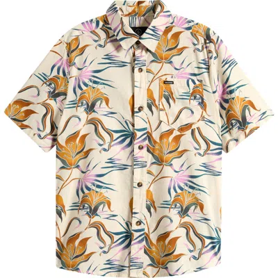Volcom Kids' Brainmelter Floral Short Sleeve Cotton Blend Button-up Shirt In Brown