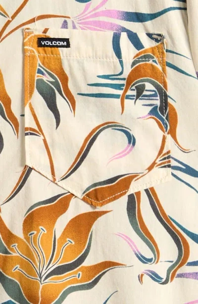 Volcom Kids' Brainmelter Floral Short Sleeve Cotton Blend Button-up Shirt In Brown