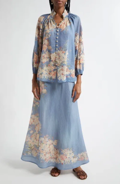 Zimmermann Cascadian Billowed Ramie Shirt In Multi