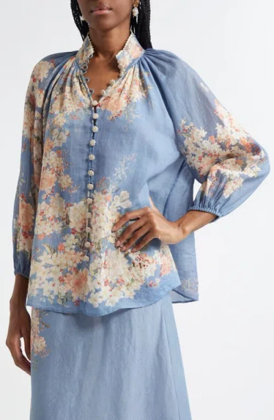 Zimmermann Cascadian Billowed Ramie Shirt In Multi