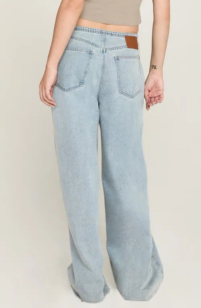 Unpublished Reece Raw Hem Drawstring Wide Leg Jeans In Blue