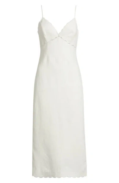 Loveshackfancy Sydelle Embroidered Trim Linen Midi Dress In White