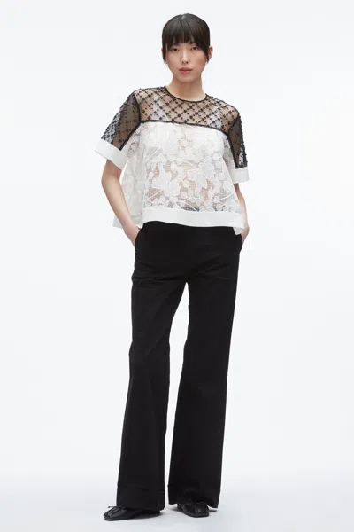 3.1 Phillip Lim Corded Lace Organza Short-sleeve Flounce Top In White