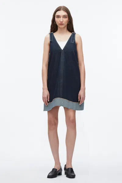 3.1 Phillip Lim Trapeze Denim Contrast-hem Mini Dress In Blue