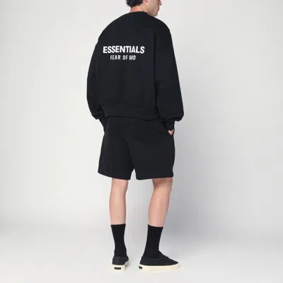 Essentials Black Fleece Cotton Sweatshirt With Logo In Black