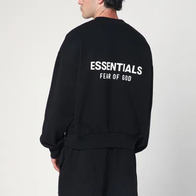 Essentials Black Fleece Cotton Sweatshirt With Logo In Black