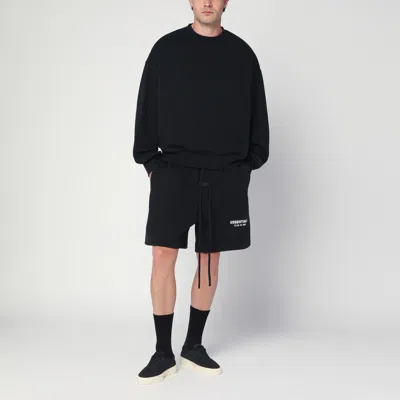 Essentials Black Fleece Cotton Sweatshirt With Logo In Black