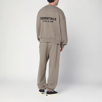 Essentials Grey Fleece Cotton Sweatshirt With Logo In Brown