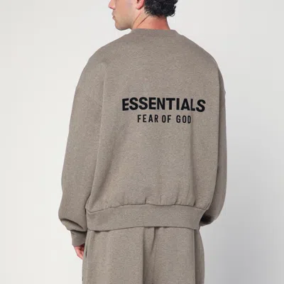 Essentials Grey Fleece Cotton Sweatshirt With Logo In Brown