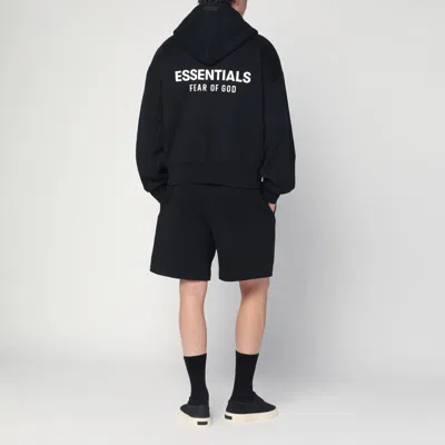 Essentials Black Fleece Cotton Sweatshirt With Logo In Black