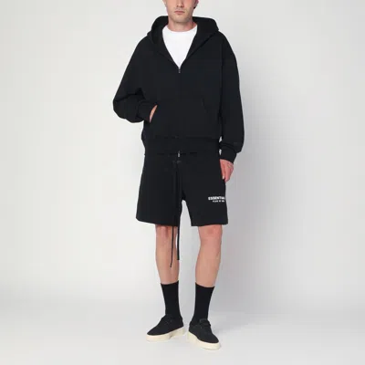 Essentials Black Fleece Cotton Sweatshirt With Logo In Black