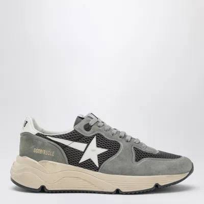 Golden Goose Running Sole In Green Suede With White Leather Star And Heel In Gray