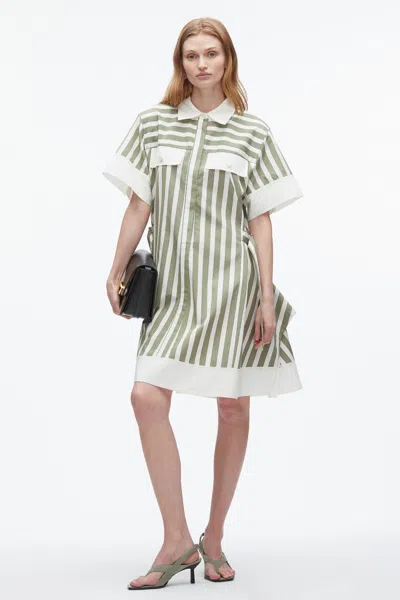3.1 Phillip Lim Stripe Short-sleeve Shirt Dress In Green