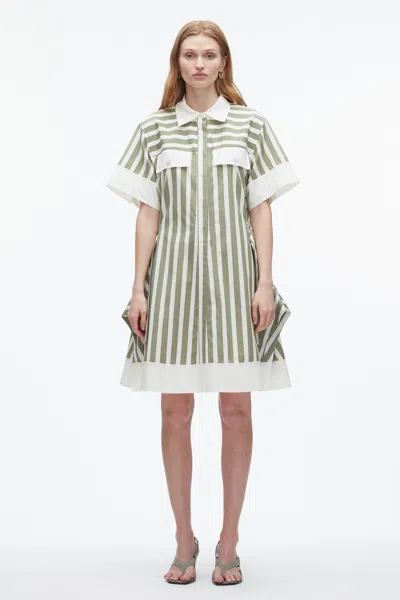3.1 Phillip Lim Stripe Short-sleeve Shirt Dress In Green