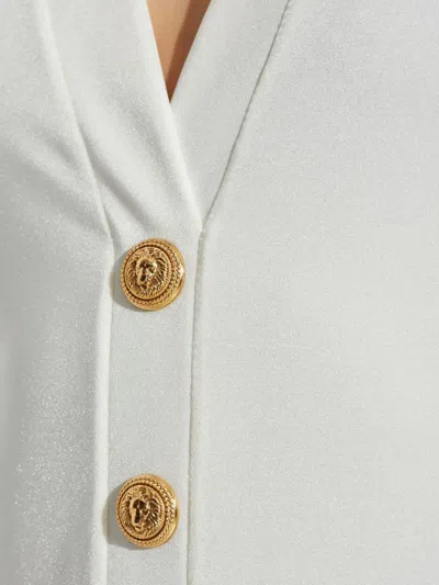 Balmain White One-piece Swimsuit With Decorative Gold Buttons