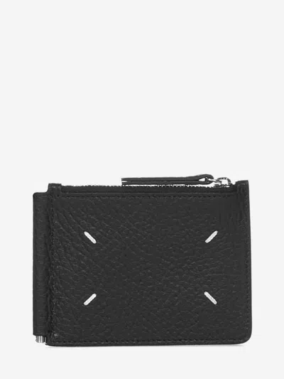 Maison Margiela Textured Black Leather Card Holder With Logo In Black