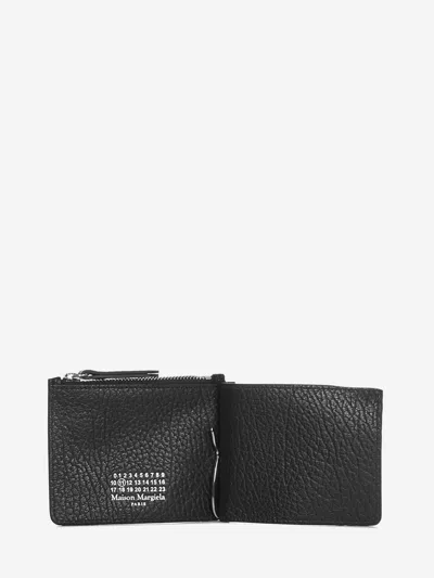 Maison Margiela Textured Black Leather Card Holder With Logo In Black