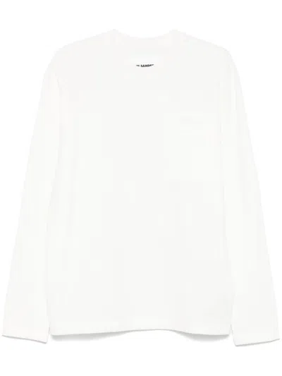Jil Sander Long-sleeved Cotton Jersey T-shirt With Logo Detail In White