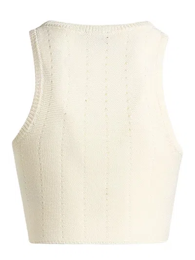 Etro Ivory Knitted Crop Top With Openwork Pattern In Neutral