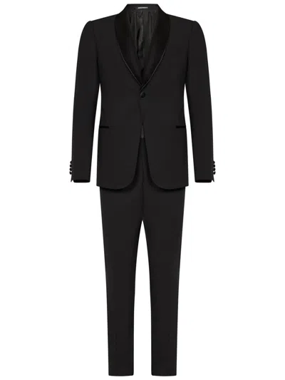 Emporio Armani Tailored Black Virgin Wool Suit With Satin Lapel In Black