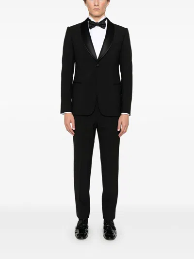 Emporio Armani Tailored Black Virgin Wool Suit With Satin Lapel In Black