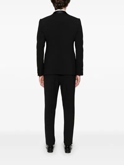 Emporio Armani Tailored Black Virgin Wool Suit With Satin Lapel In Black