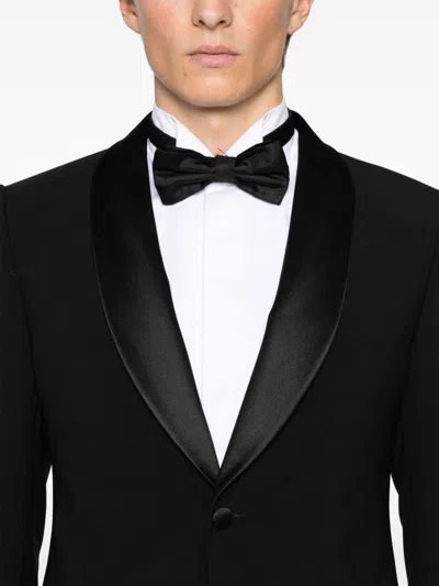 Emporio Armani Tailored Black Virgin Wool Suit With Satin Lapel In Black