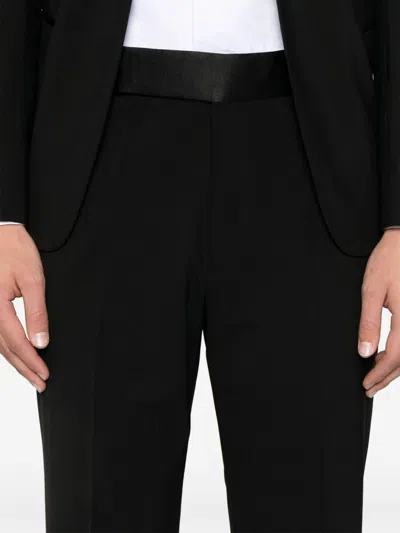 Emporio Armani Tailored Black Virgin Wool Suit With Satin Lapel In Black