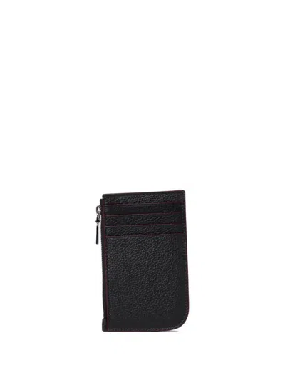Alexander Mcqueen Black Pebbled Leather Card Holder With Zip
