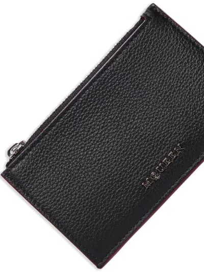 Alexander Mcqueen Black Pebbled Leather Card Holder With Zip