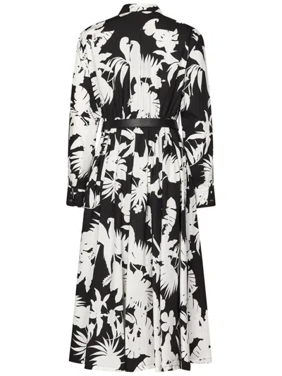 Max Mara Floral Silhouette Print Long Sleeve Cotton Poplin Midi Shirtdress