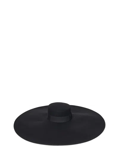 Nina Ricci Wide Brim Black Wool Felt Large Capeline