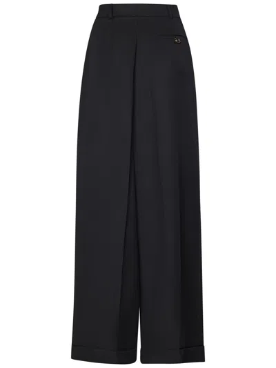 Moschino Wide-leg Trousers In Black Virgin Wool With Double Pleat Design In Black