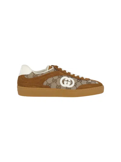 Gucci Brown G75 Sneaker In Suede And Gg Fabric Women In Brown