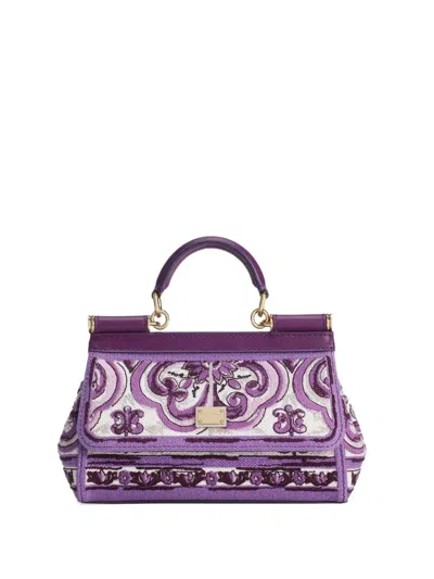 Dolce & Gabbana Small Sicily Leather Handbag In Purple