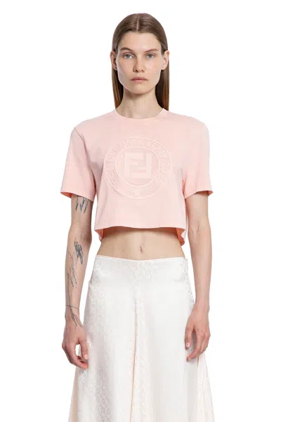 Fendi Peach Crewneck Cropped T-shirt