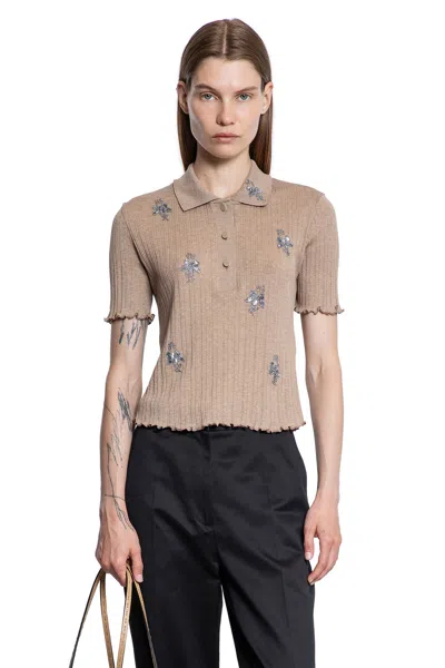 Fendi Women Floral Embroidery Polo Shirt In Neutral