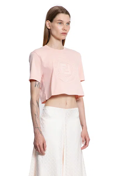 Fendi Peach Crewneck Cropped T-shirt