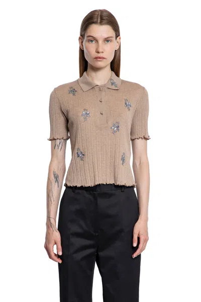 Fendi Women Floral Embroidery Polo Shirt In Neutral