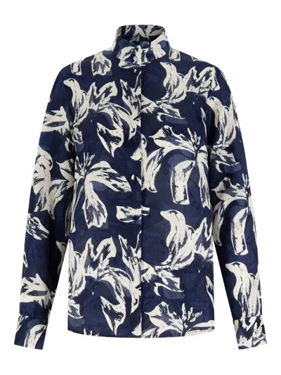 Shanghai Tang Floral-print Button-up Shirt In Blue