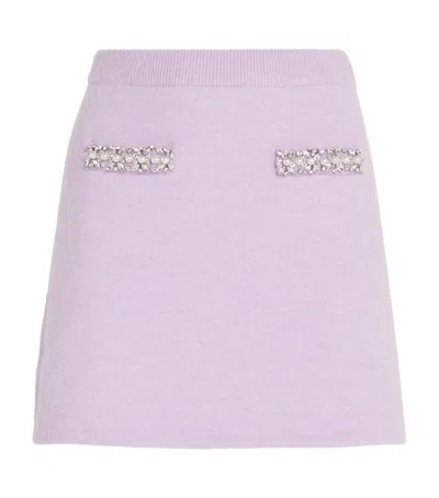 Self-portrait Knit Skirt With Crystals In Pink