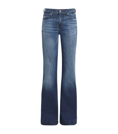 7 For All Mankind Belt Loops Contrast Stitching Faded Wash In Blue