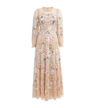 Needle & Thread Rosalie Floral Sequin-embellished Dress In Neutral