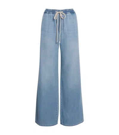 7 For All Mankind Drawstring High Rise Wide Leg Jeans In Hana In Blue