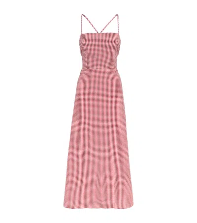 Posse Lori Open-back Gingham Linen-seersucker Maxi Dress In Red