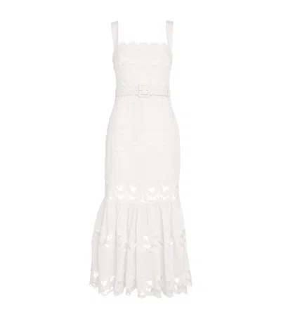 Self-portrait Lace-insert Belted Midi Dress In White