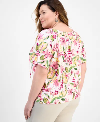 Jm Collection Plus Size Printed Tie Split Neck Top, Exclusively At Macy's In Multi