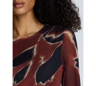 Kenneth Cole Printed Mesh Knot Front Long Sleeve Maxi Dress