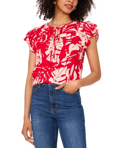 Sam & Jess Women's Printed Flutter-sleeve Top In Red