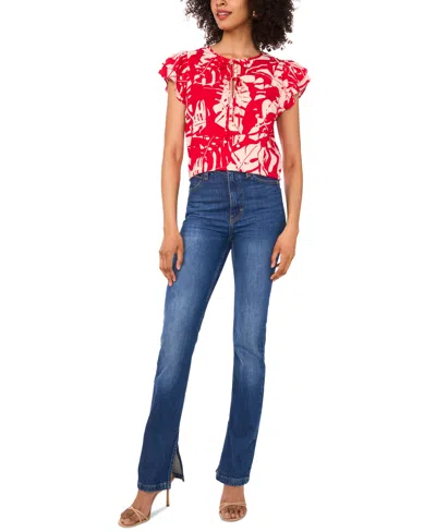 Sam & Jess Women's Printed Flutter-sleeve Top In Red